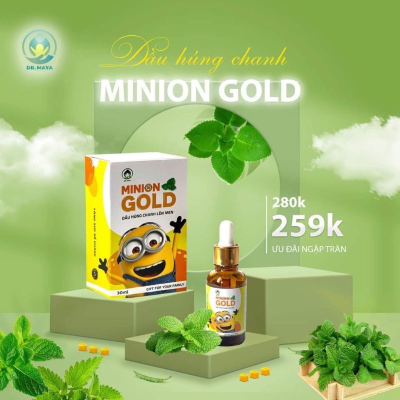 Dầu húng chanh lên men Minion gold giúp hỗ trợ giảm ho, tiêu đờm, tăng cường hệ hô hấp cho trẻ (30ml)