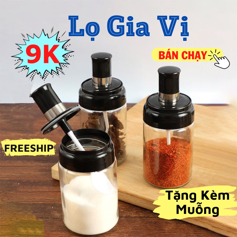 Lọ Đựng Gia Vị, Hũ Đựng Gia Vị Kèm Muỗng Mẫu Mới