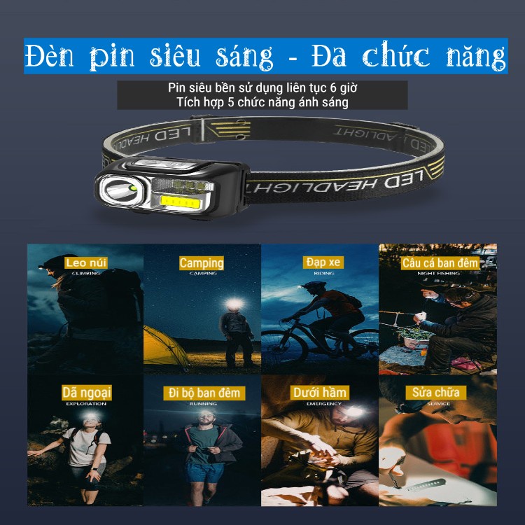 Đèn Pin Đội Dầu - Đèn Pin Siêu Sáng Tích Điện Chống Nước - Kết Hợp Cảm Ứng - 6 Chế Độ Sáng Phối Hợp  [DD01]