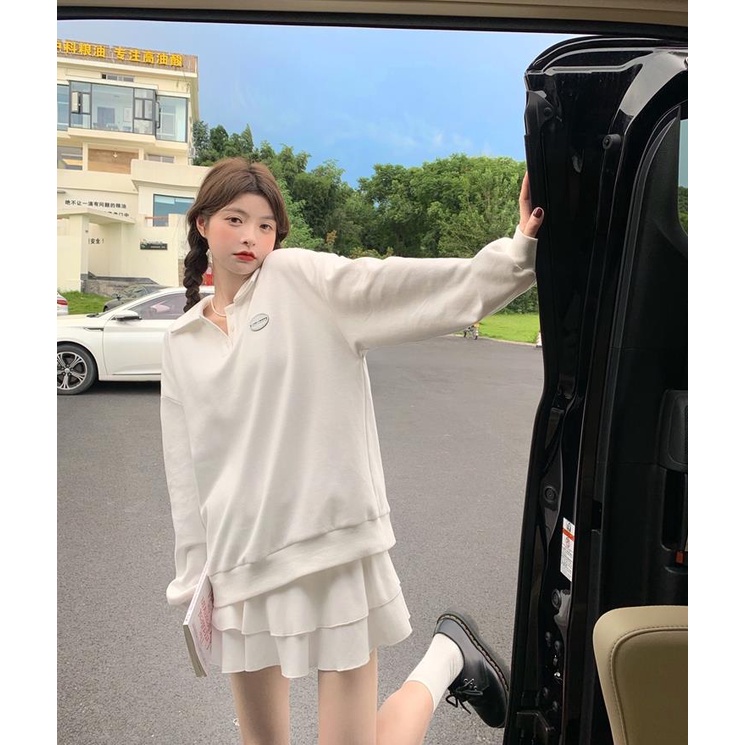 Áo tay dài cổ bẻ/ Chân váy ngắn phong cách Hàn Quốc thời trang mới dành cho nữ