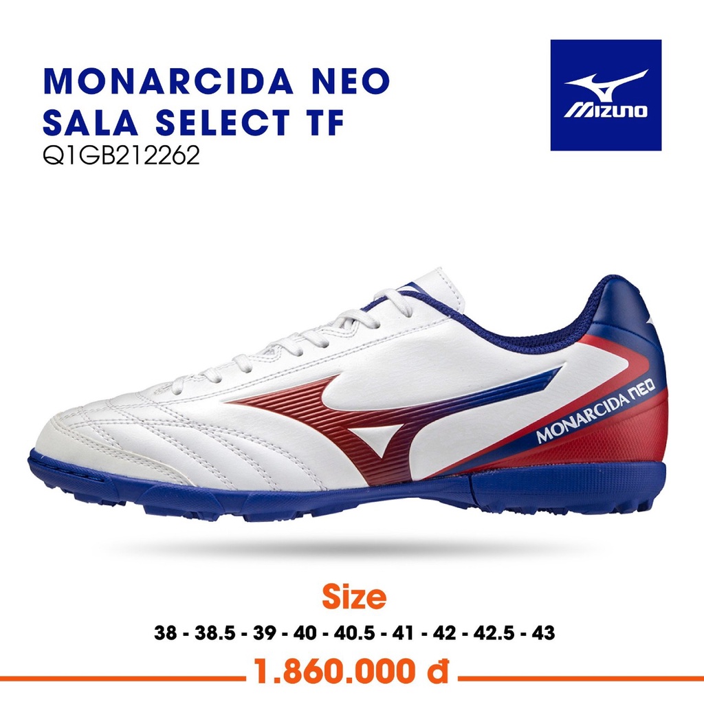 Hàng mới Mizuno Giày đá bóng SALA SELECT TF Q1GB212262 trắng viền đỏ đen
