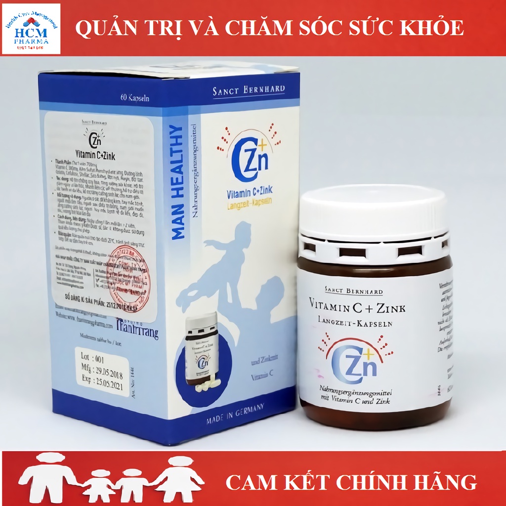 Vitamin C kẽm tăng sức đề kháng giúp đẹp da pure VITAMIN C + ZINK SANCT BERNHARD 60 viên nhập khẩu Đức