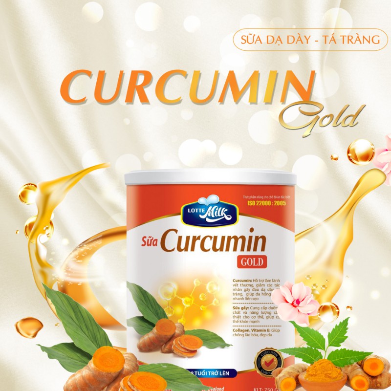 01 lon sữa bột Curcumin gold Lotte milk dành cho người gặp các vấn đề về dạ dày, tá tràng, đẹp da