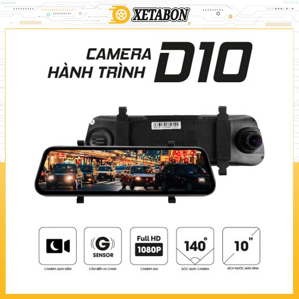 Camera hành trình D10 Xetabon, Cam hành trình gương ô tô, phân giải FHD,cảm biến,cảnh báo va chạm,lệch làn, GPS,quay đêm