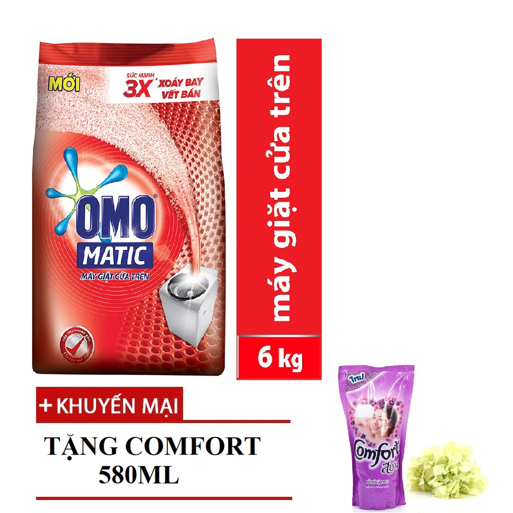 Bột giặt Omo MATIC 6kg cửa trên TẶNG Comfort 580ml