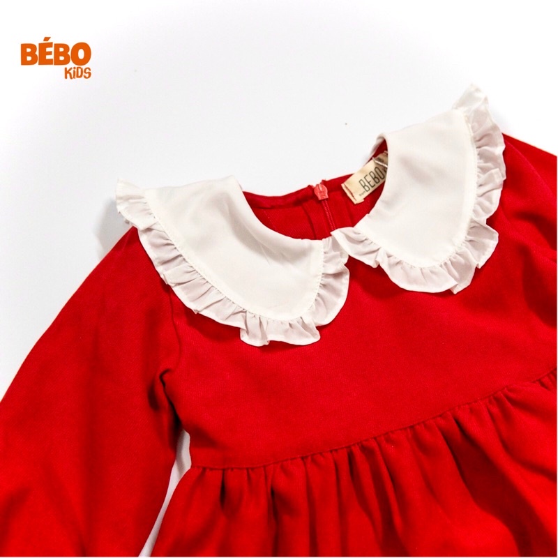 Váy đầm công chúa thiết kế cổ bèo nơ lưng mùa xuân siêu xinh xắn cho bé gái (10-28kg) nhung len đỏ A01
