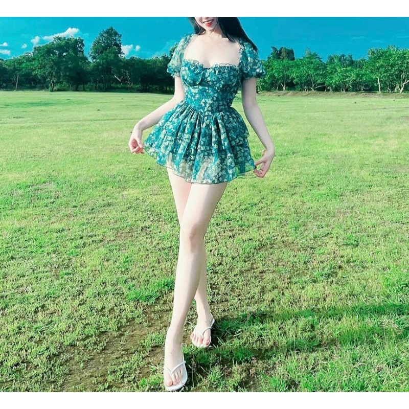 Váy hoa cúp ngực tay bồng có quần siêu xinh ( hình thật) alohashop91