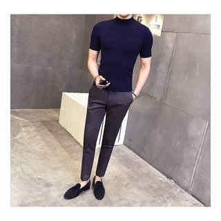 Áo Sweater Tay Ngắn Cổ Cao Dáng Ôm Thời Trang Thu Đông Hàn Quốc Cho Nam Giới