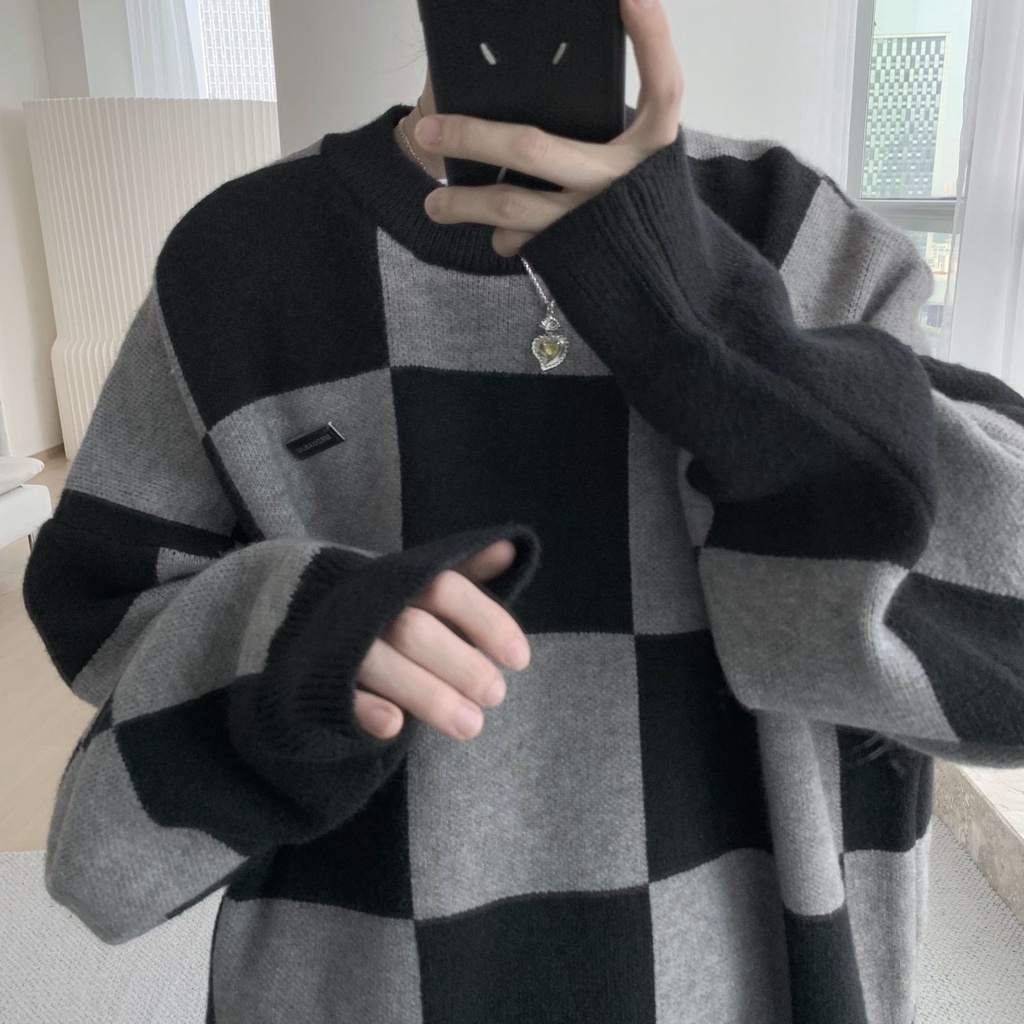 Áo Sweater Dày Dặn Dáng Rộng Kẻ Sọc Kiểu Vintage Thời Trang Mùa Đông Cho Nam
