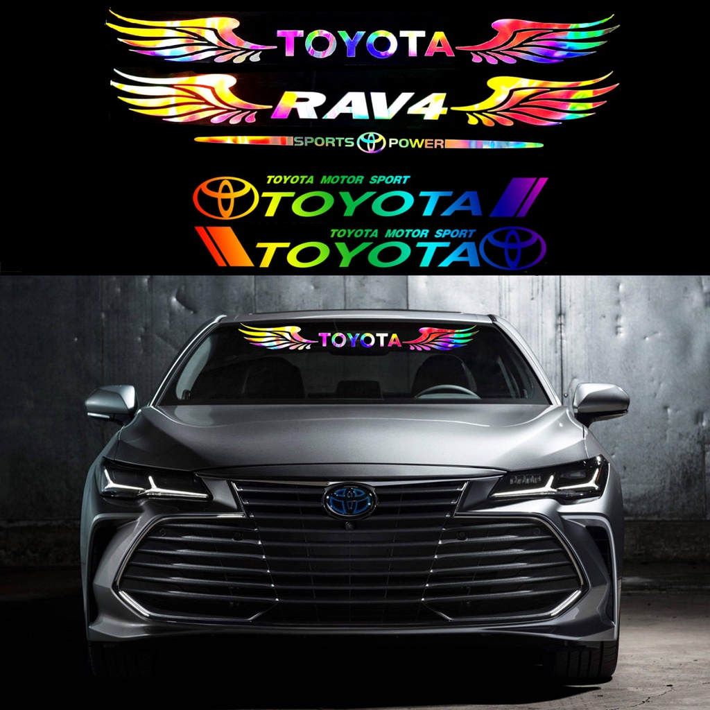 Miếng Dán Trang Trí Kính Chắn Gió Trước/Sau Màu Cầu Vồng Laser Chống Thấm Nước Cho Toyota RAV4