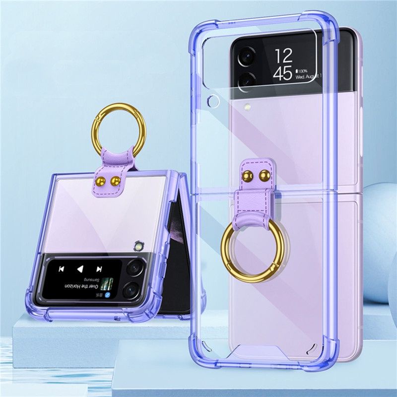 Nhiều màu -  Ốp Samsung Z Flip5 - ZFlip 4 - ZFlip4 - Flip4 5G trong suốt chống sốc kèm ring dây da cute
