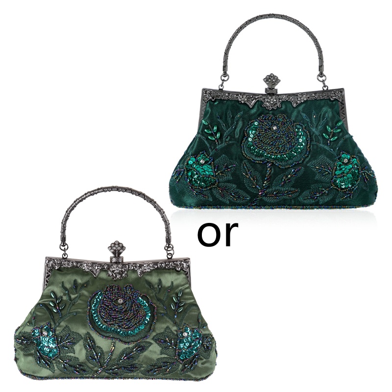 Ví Cầm Tay Đính Hạt Và Hoa Phong Cách Vintage Cho Nữ