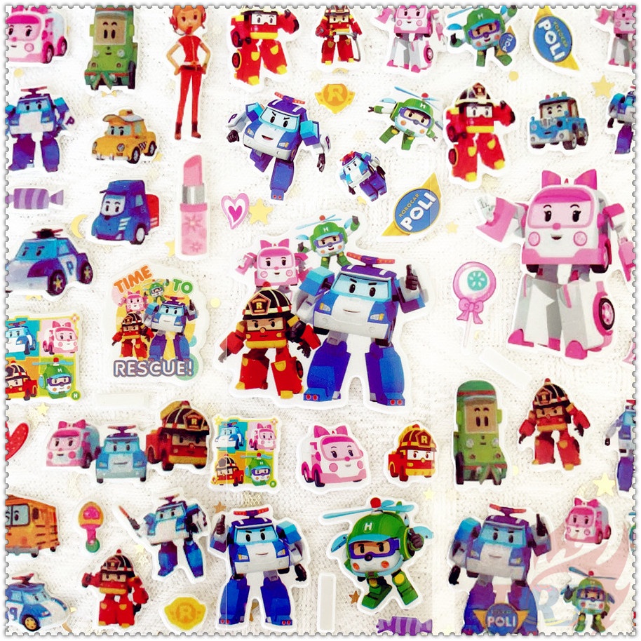 ❀ Hình Dán Phần Thưởng Robocar Poli Q-1 Tự Làm ❀ 1 Miếng Dán Bong Bóng 3D Bằng PVC Chống Nước