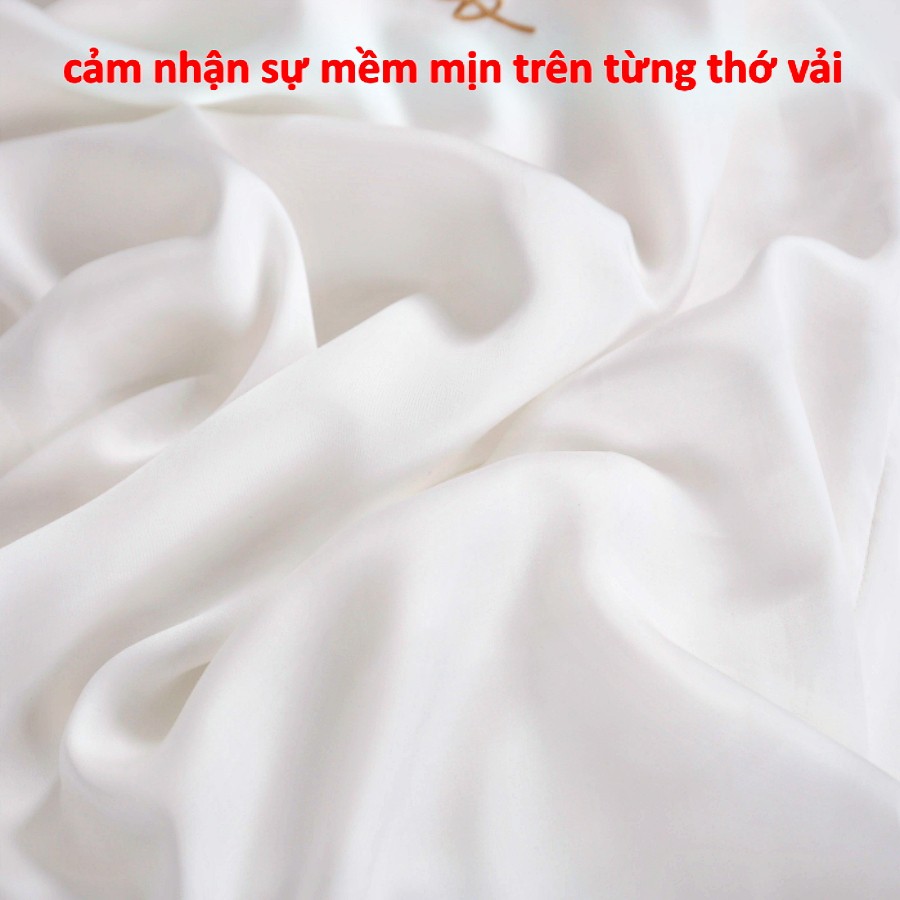 [Freeship] Bộ chăn ga gối lụa 100%Tencel, 60s, trắng tinh khôi, full size giường + Quà tặng kèm hấp dẫn