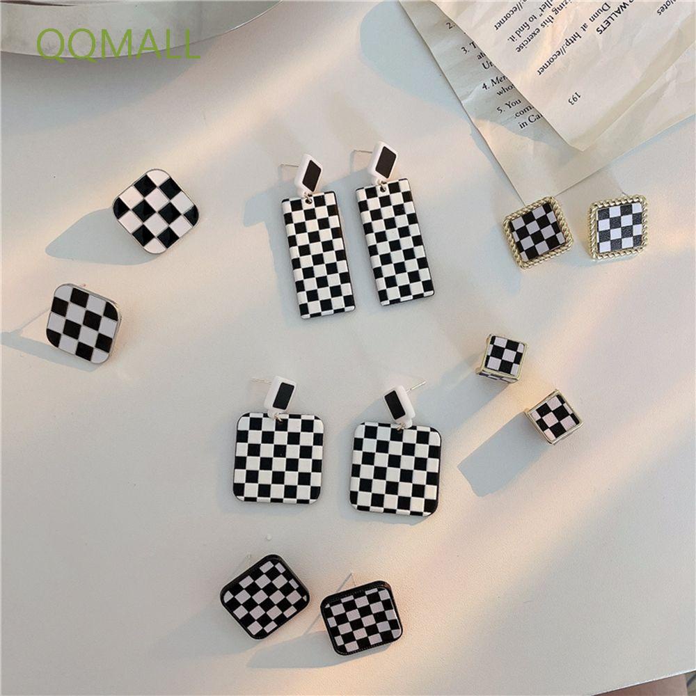 Khuyên Tai Acrylic Hình Vuông Họa Tiết Kẻ Sọc Caro Phong Cách Hàn Quốc Thanh Lịch Cho Nữ