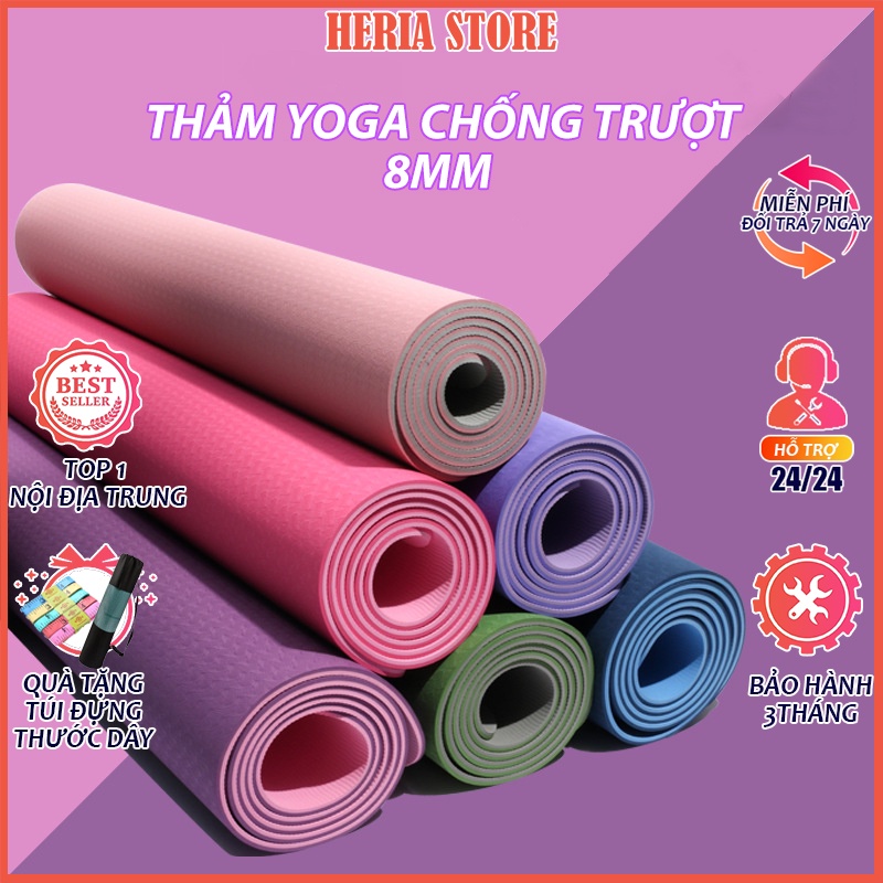 Thảm tập yoga 8mm tpe 2 lớp chống trượt tặng kèm túi đựng Heria Store