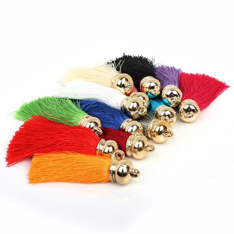 Dây tua rua 70mm bằng lụa satin và đầu khóa màu vàng nhiều màu dùng làm trang sức/ vòng cổ/ khuyên tai