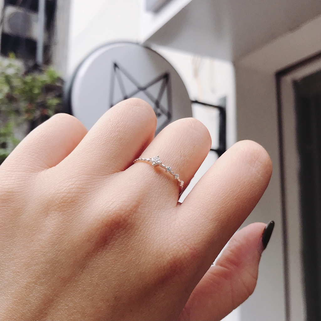 Nhẫn Bạc Ta S925 Cao Cấp CaoBac Silver Hoạ Tiết Kim Cương Nhân Tạo Mini Phong Cách Cá Tính Dành Tặng Riêng Cho Bạn Gái