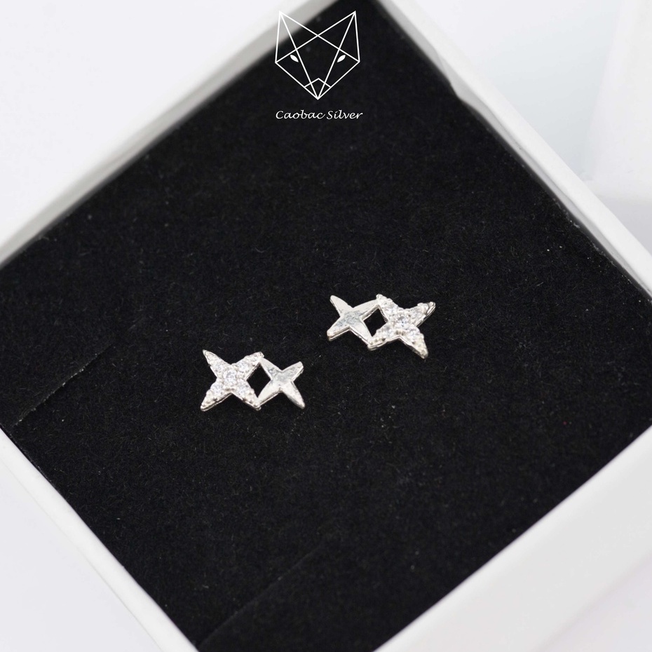 Khuyên Tai Bạc Nữ CaoBac Silver Hai Sao Bốn Cánh Tinh Tế Nhẹ Nhàng