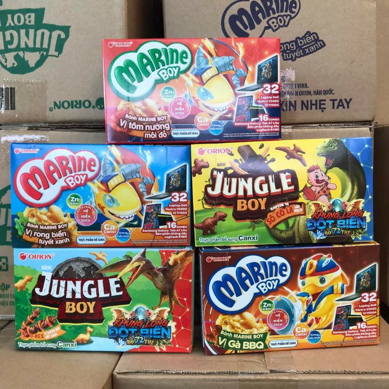 Thùng 20 hộp bánh Orion Marine boy / Jungle boy 35g các vị