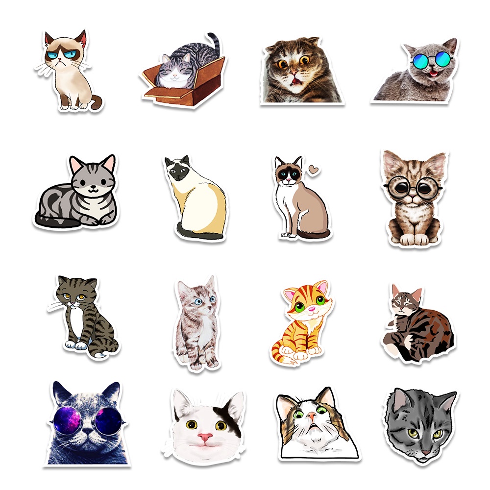 Set 20/40/60 sticker hình dán mèo chống nước dán sổ tay, mũ bảo hiểm, xe máy, bình nước, vali, ván trượt siêu hot