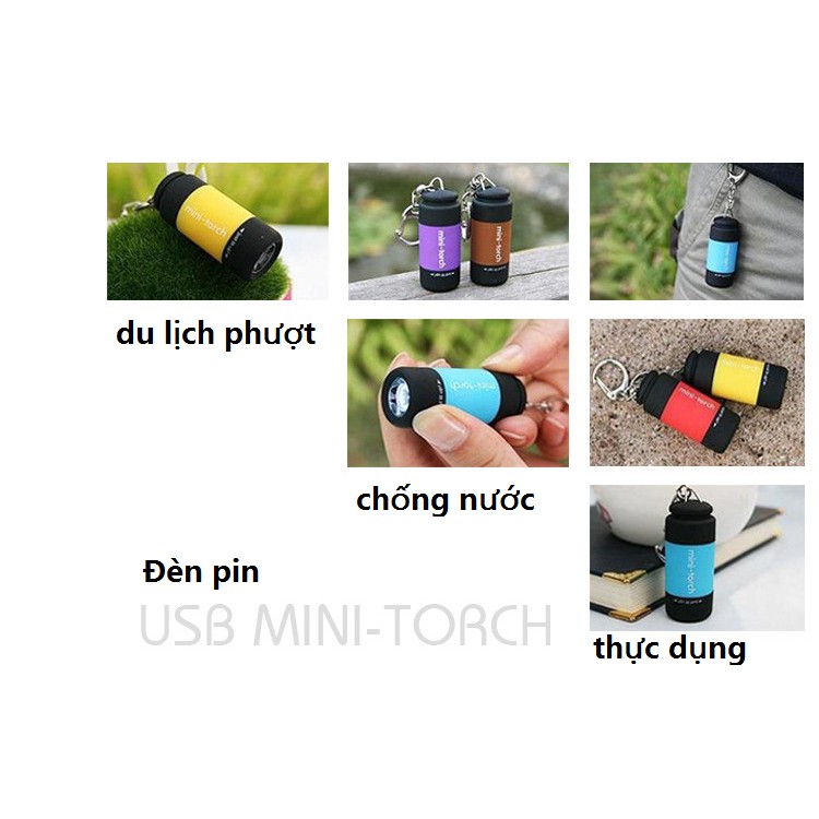 ĐÈN PIN MÓC KHÓA CHỐNG NƯỚC  MINI SẠC USB - đèn pin tay cam