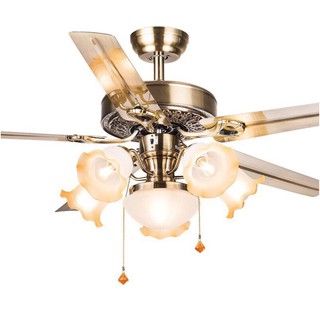 Quạt Trần Đèn Cánh Thép- Chao Thuỷ Tinh