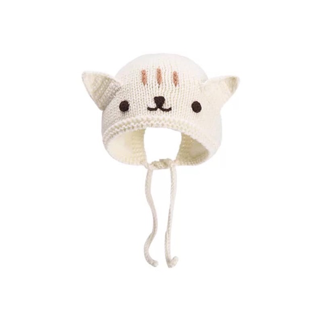 Mũ len tai mèo có dây buộc cho bé 3-18m MU001