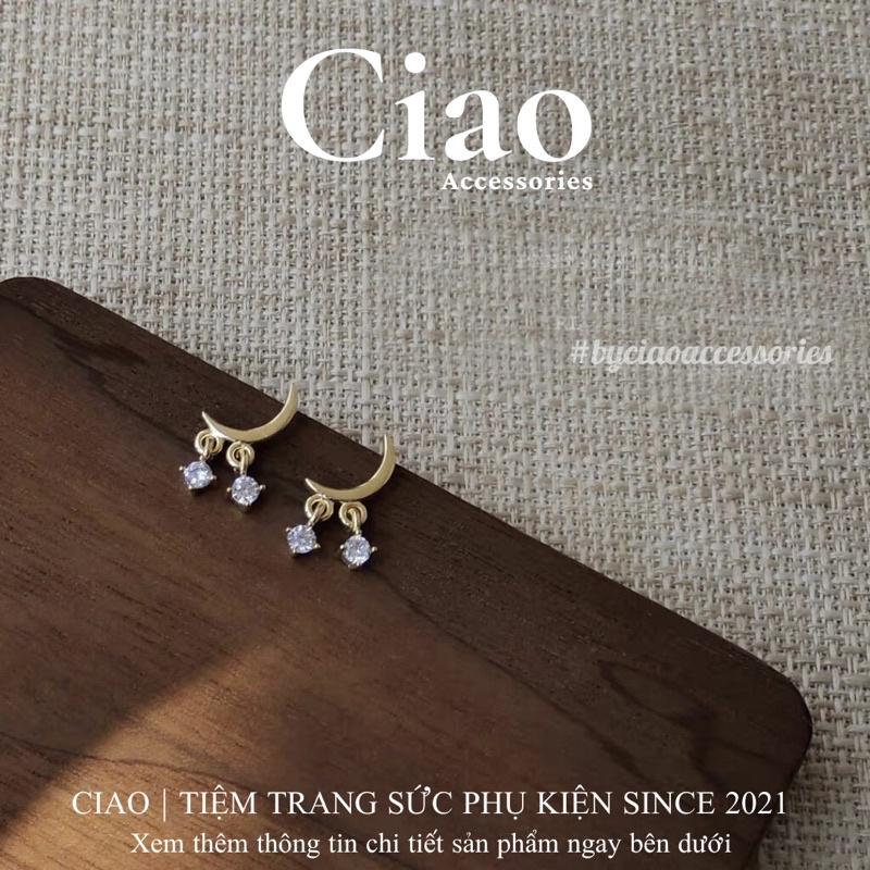 [HOẢ TỐC 1H] Khuyên tai/ Bông tai mạ bạc S925 thiết kế hình mặt trăng đính đá Layla Ciao