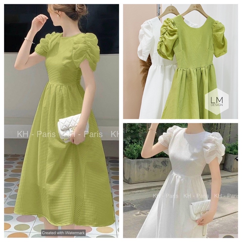 [ 𝐅𝐑𝐄𝐄 𝐒𝐇𝐈𝐏 ] VÁY CỔ TRÒN TAY BỒNG• CHẤT XỐP KẺ CHUẨN MẪU CÓ 2 MÀU ĐẸP LẮM Ạ