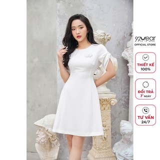 Đầm công sở 92WEAR 2 MÀU, đủ size, dáng xòe nhún tay DEA1318