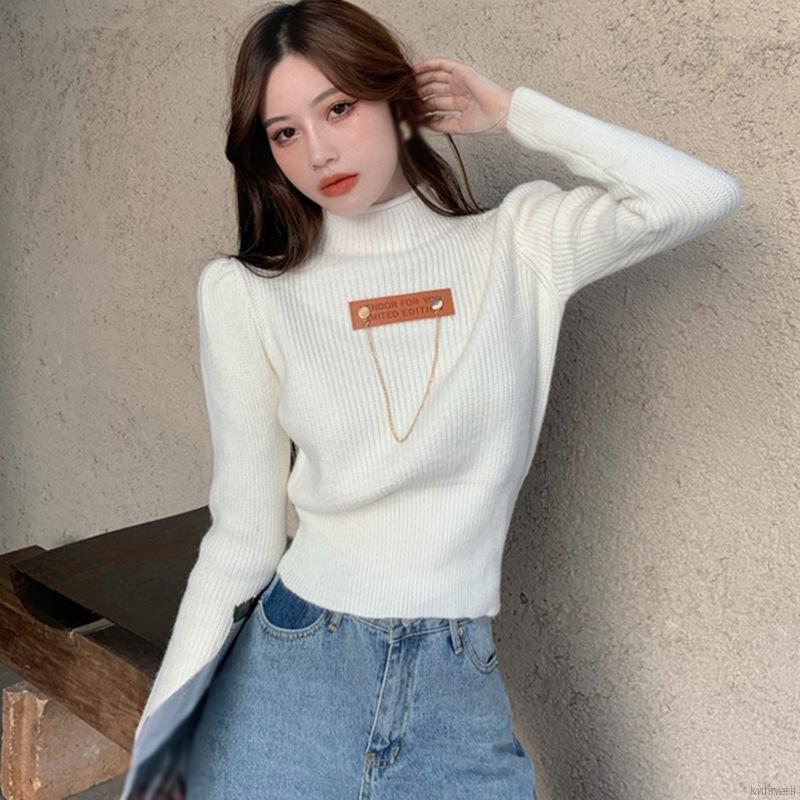 Áo Sweater Dệt Kim Tay Dài Cổ Cao Thiết Kế Trẻ Trung Cho Nữ | BigBuy360 - bigbuy360.vn