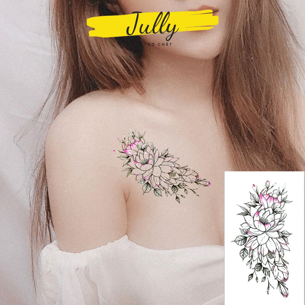 Hình xăm dán hoa sen họa tiết độc lạ JULLY Tattoo chất, xăm tạm thời 15 ngày chống nước an toàn bền đẹp