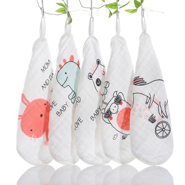 Set 5 Khăn sữa BO VIỀN 6 lớp sợi tre cho bé - 30x30cm (túi zip)