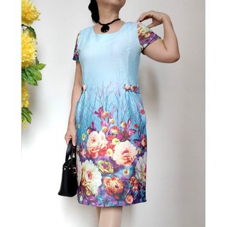 [GIẢM GIÁ] Đầm Suông Trung Niên Đính Nút Ngang Eo (55KG - 63KG)