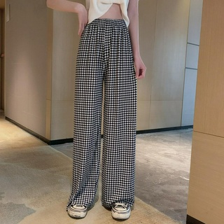 [Bán Chạy Để Tai Nghe] Quần Ống Rộng Thẳng Lưng Cao In Họa Tiết Houndstooth Đơn Giản Dành Cho Nữ