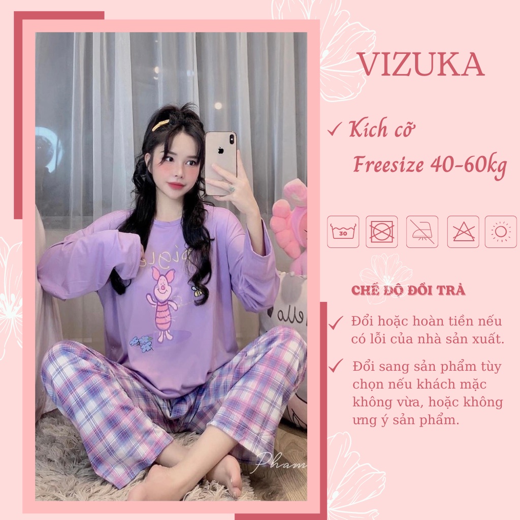Bộ pijama quần dài vải cotton cao cấp hoạ tiết mới VIZUKA