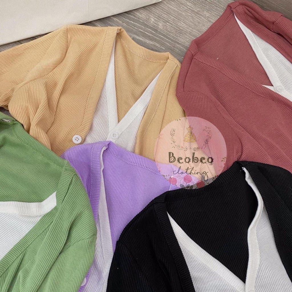 Set áo croptop tay dài phối nút 5 màu ulzzang