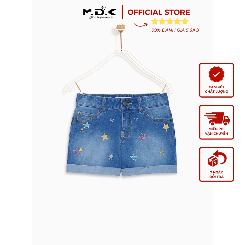 Quần Short Bé Gái Roll up normal waist short with heart patch back pockets M.D.K - đáng yêu, cá tính