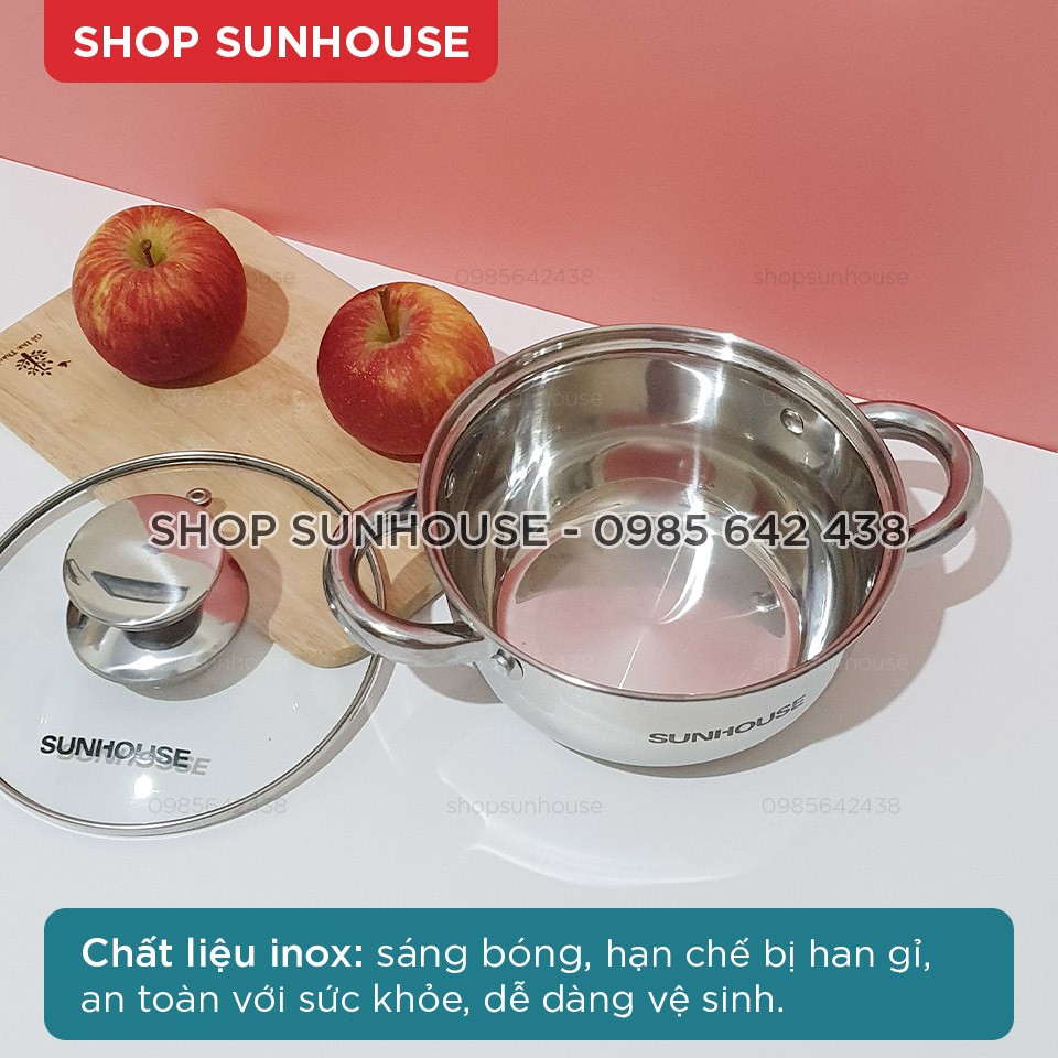 Bộ 2 nồi inox 3 đáy SUNHOUSE size 16+20cm dùng được với bếp từ