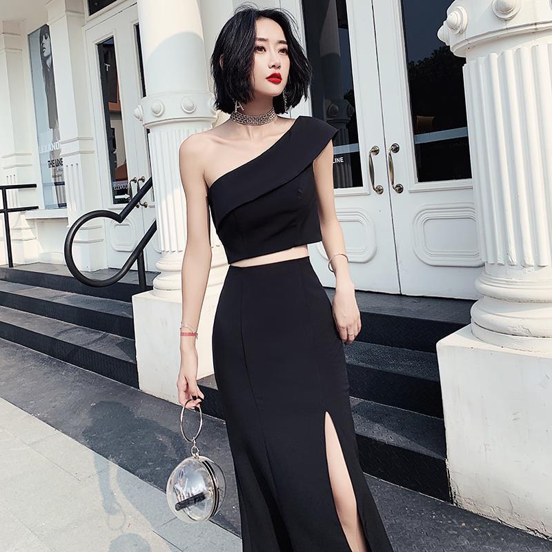 Set Áo Trễ Vai + Chân Váy Đuôi Cá Lưng Cao Xẻ Tà Quyến Rũ Cho Nữ