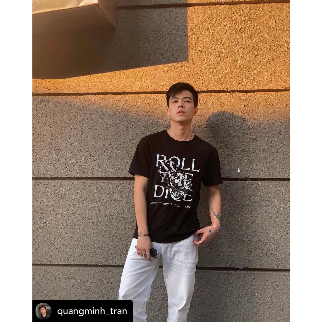 Áo phông nam Cotton USA Highway  Roll the dice Đen