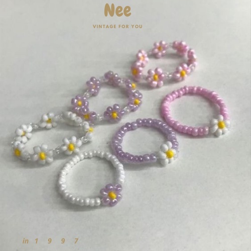 Nee nhẫn hạt cườm handmade hoa cúc daisy ,nhiều màu pastel xinh xắn