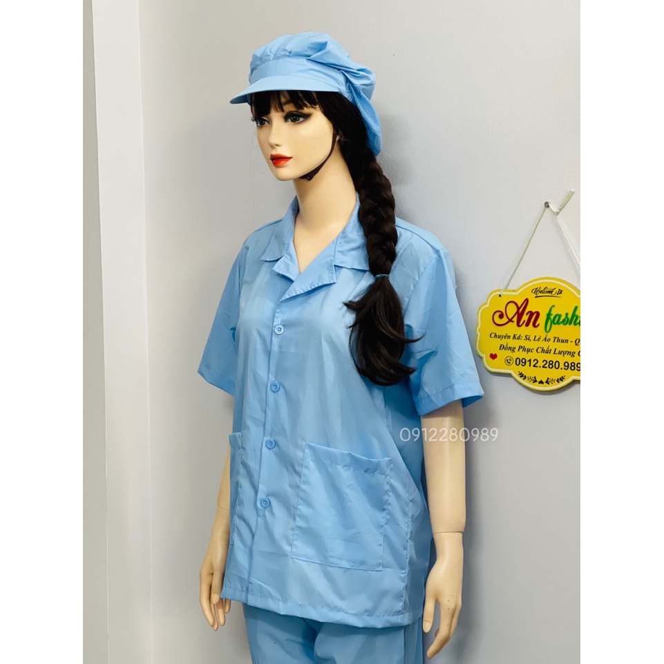 Đồ thực phẩm nam nữ ngắn tay 2 túi vuông vải silk mịn thoáng mát _ Hình chụp thật