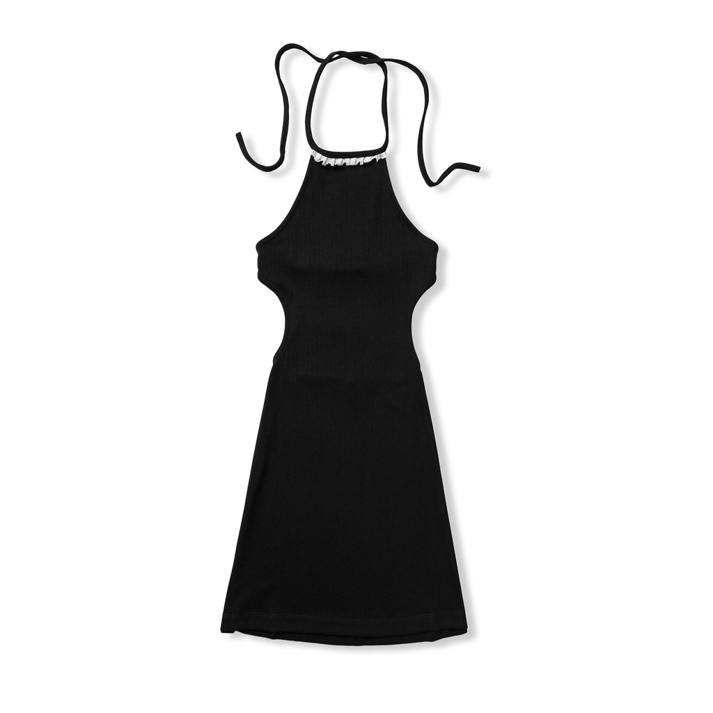 Đầm Ngắn Nữ Halter Ruffle Lace , Chất Vải Thun Sọc Thoải Mái , WDN000260 ,SOMEHOW