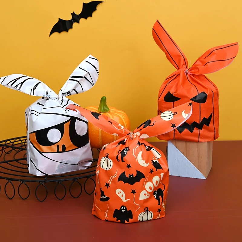 Set 50 Túi Nhựa Đựng Bánh Kẹo Họa Tiết Halloween Độc Đáo