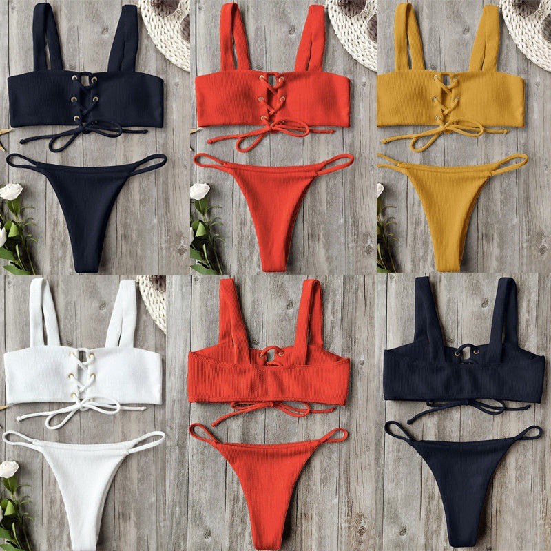 [Mã FAGREEN245 giảm 10% tối đa 30K đơn 99K] Bộ đồ bơi 2 mảnh hỗ trợ nâng ngực màu trơn quyến rũ cho nữ | BigBuy360 - bigbuy360.vn