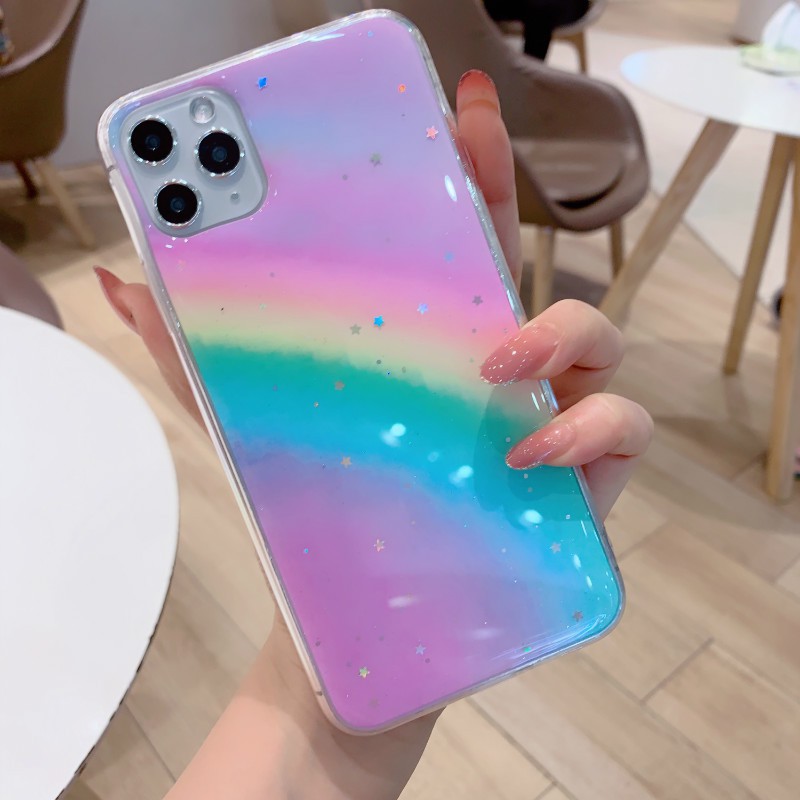 Ốp điện thoại mềm màu cầu vồng ánh nhũ thời trang cho Iphone XS XR 7 8 plus 6 6s 11 11pro max | BigBuy360 - bigbuy360.vn