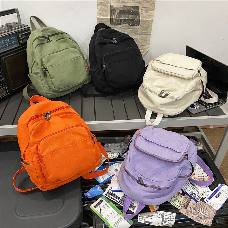 Ba Lô Canvas Mini Màu Trơn Xinh Xắn Cho Nữ