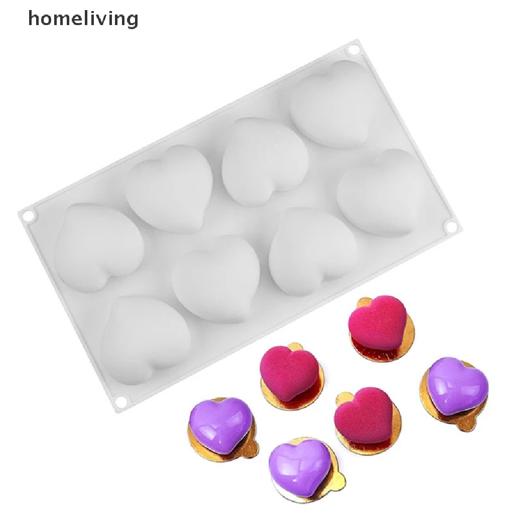 Khuôn Silicone 8 Lỗ Hình Trái Tim 3d Làm Xà Phòng / Kẹo Đường